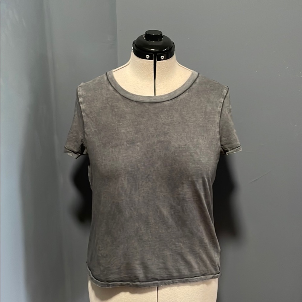 Aerie Gray Crop Fitted T-Shirt Short Sleeve Size-Large